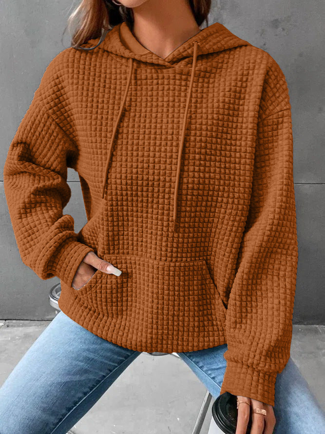 Women's Waffle Round Neck Long-sleeved Solid Color Sweaters