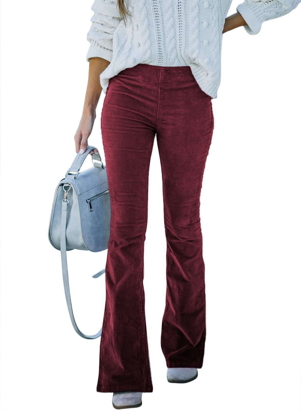 Women's Solid Color High Waist Micro Flared Corduroy Pants