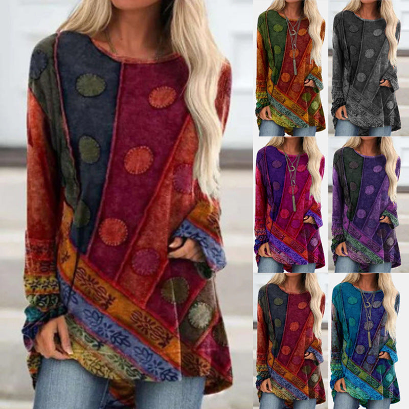 Women's Ethnic Style Printed Loose Long Sleeves Sweaters