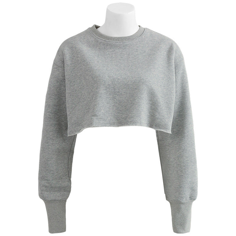 Women's Cropped Hoodie Fleece-lined Pullover Long Sleeve Sweaters