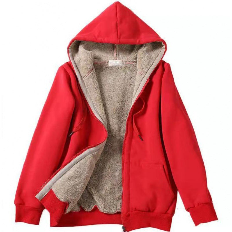 Women's Autumn Plush Hooded Long Sleeve Solid Color Sweaters