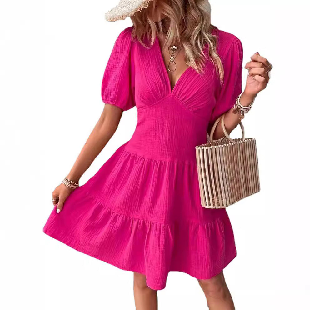 Women's Summer Solid Color Slim Fit Half Dresses