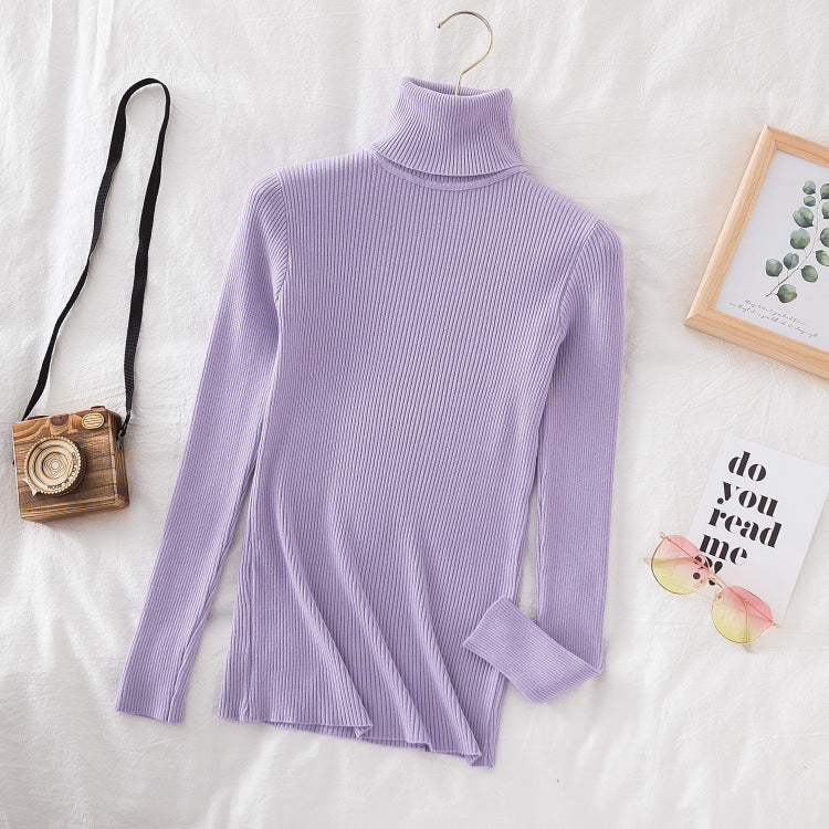 Long Sleeve Turtleneck Bottoming Shirt Solid Color Korean Sweaters