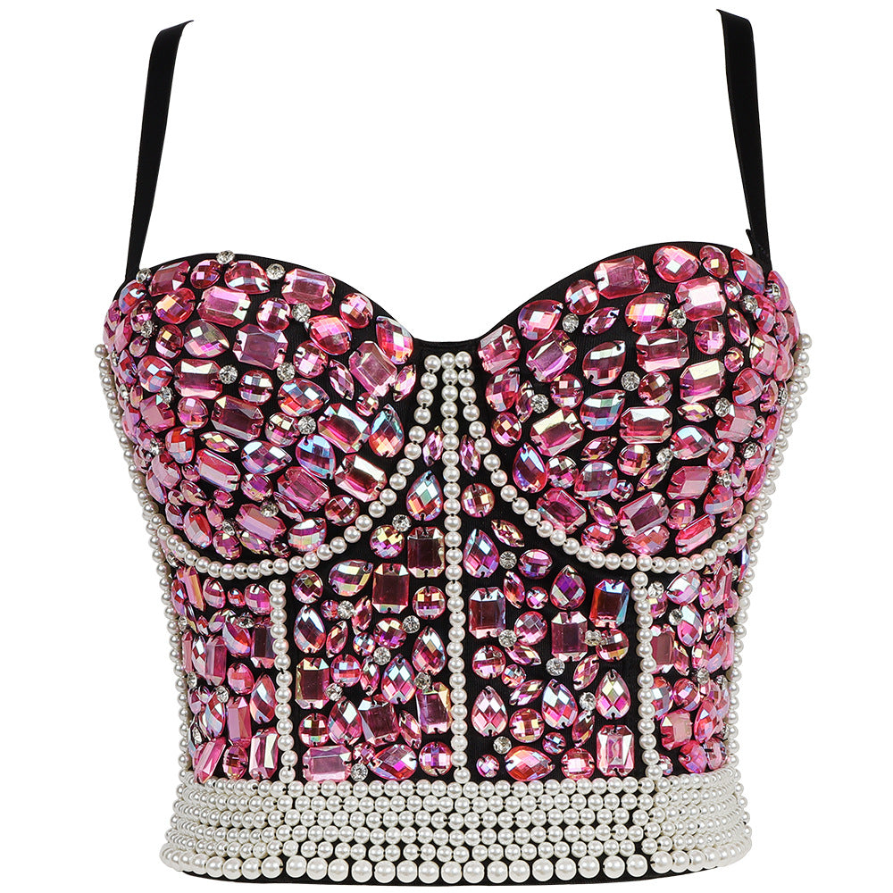 Women's Rhinestone Bead Corset Club Party Glitter Costumes