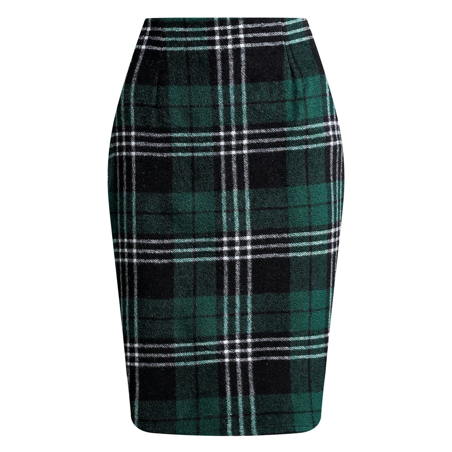 Women's Tartan High Waist Tight Knee-length Wool Skirts