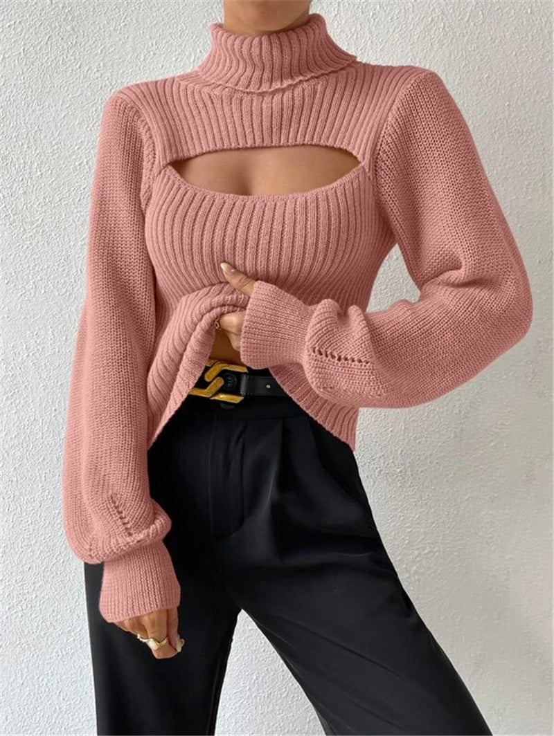 Women's Sexy Loose Turtleneck Hollow Out Outerwear Sweaters