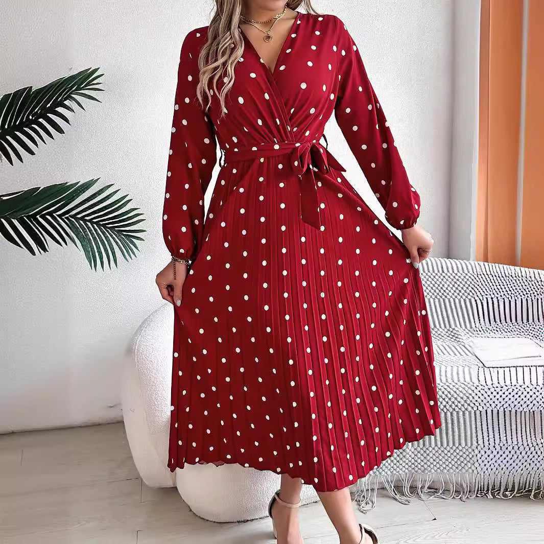 Women's Elegant Contrast Color Polka Dot Cross Dresses