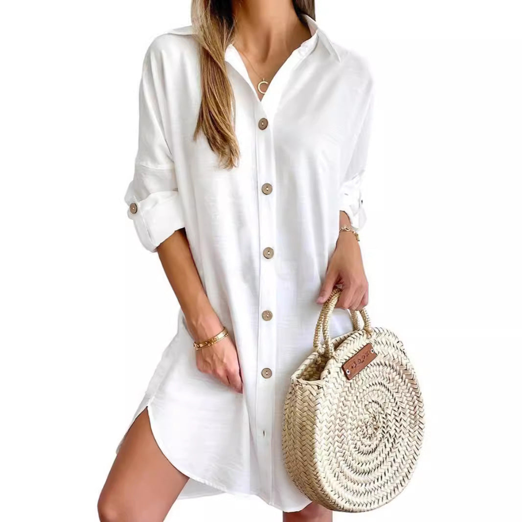 Women's Autumn Casual Long Sleeve Lapel Button Dresses