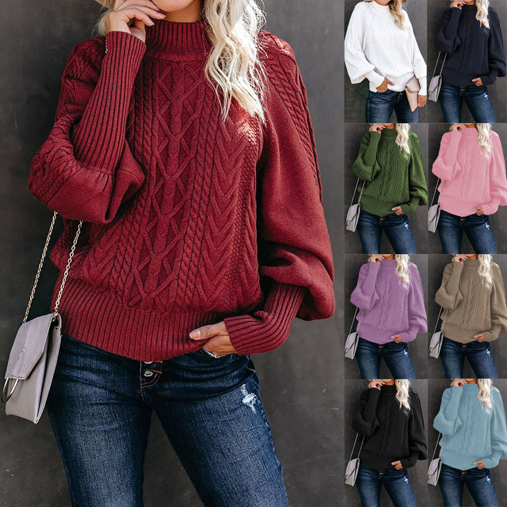 Women's Winter Mid-neck Loose Long-sleeved Knitted Solid Sweaters