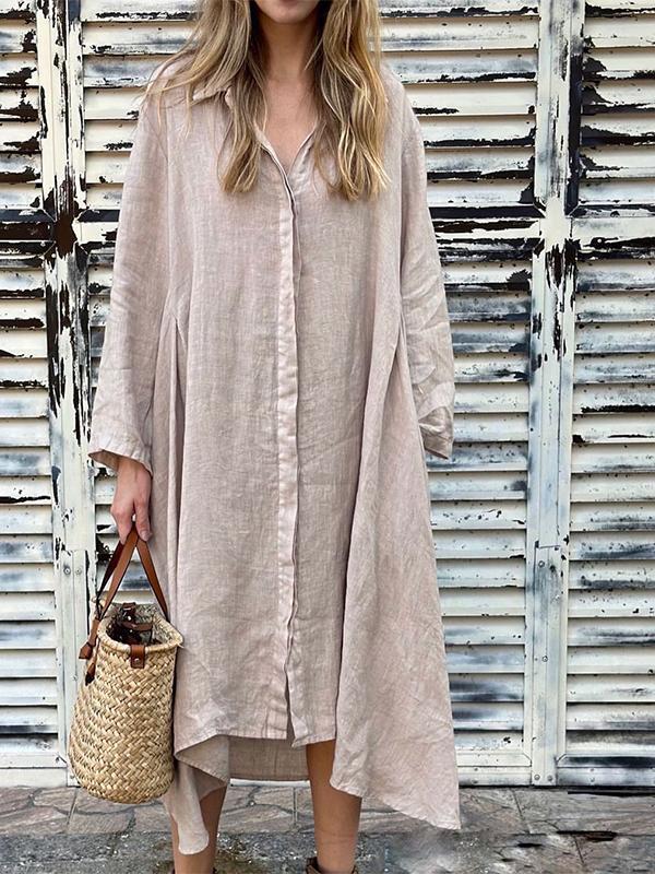 Women's Solid Color Cotton Linen Dress Fashion Dresses