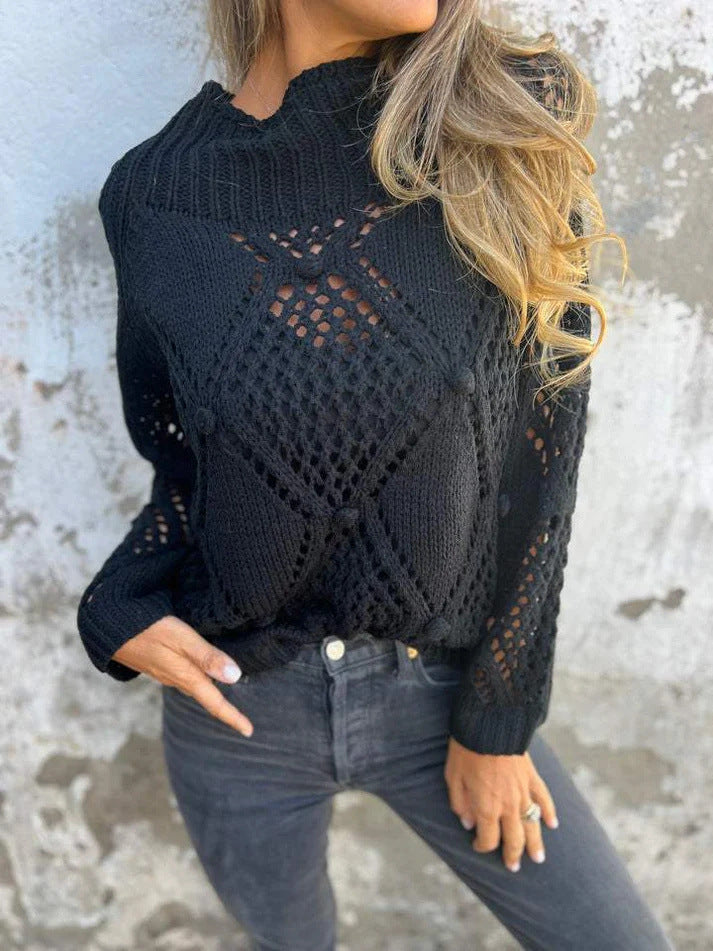 Women's Casual Loose Hollow Out Round Neck Sweaters