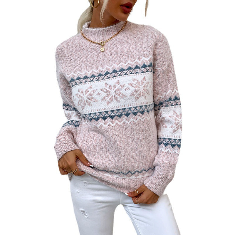 Classy Women's Christmas Half Turtleneck Snowflake Sweaters