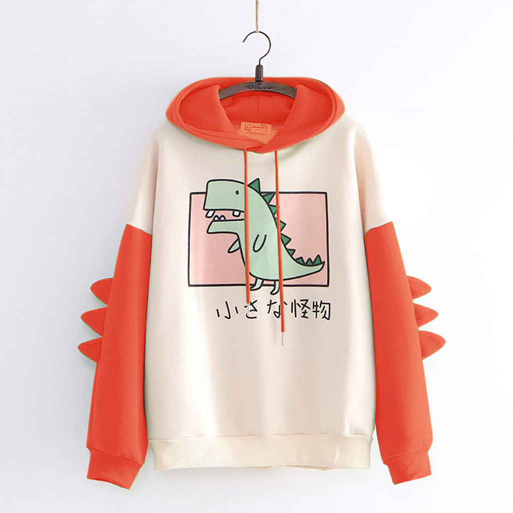 Women's Printed Dinosaur Contrast Color University Style Sweaters