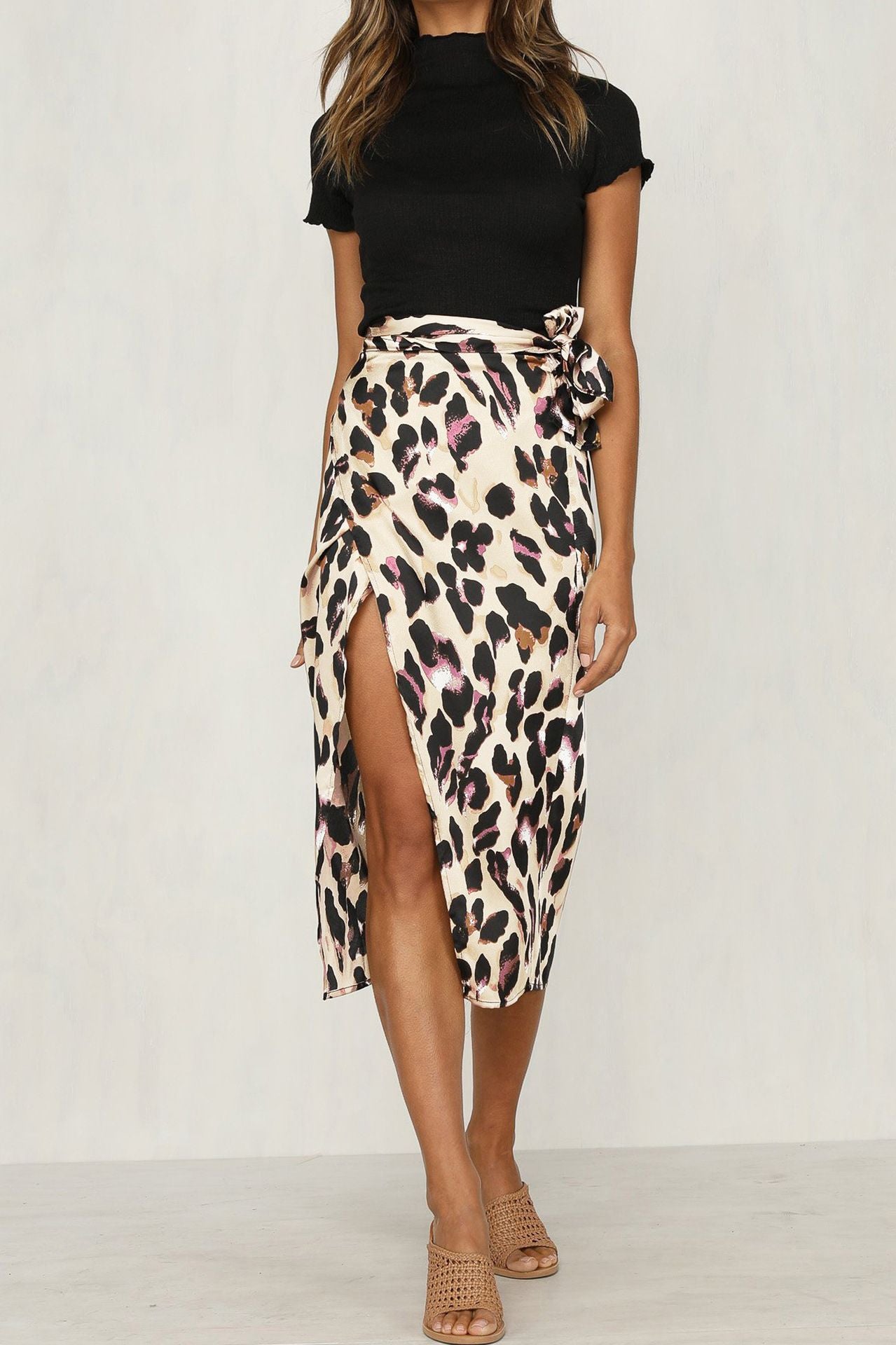 Leopard Print Sexy Wild Bow Bandage Skirts