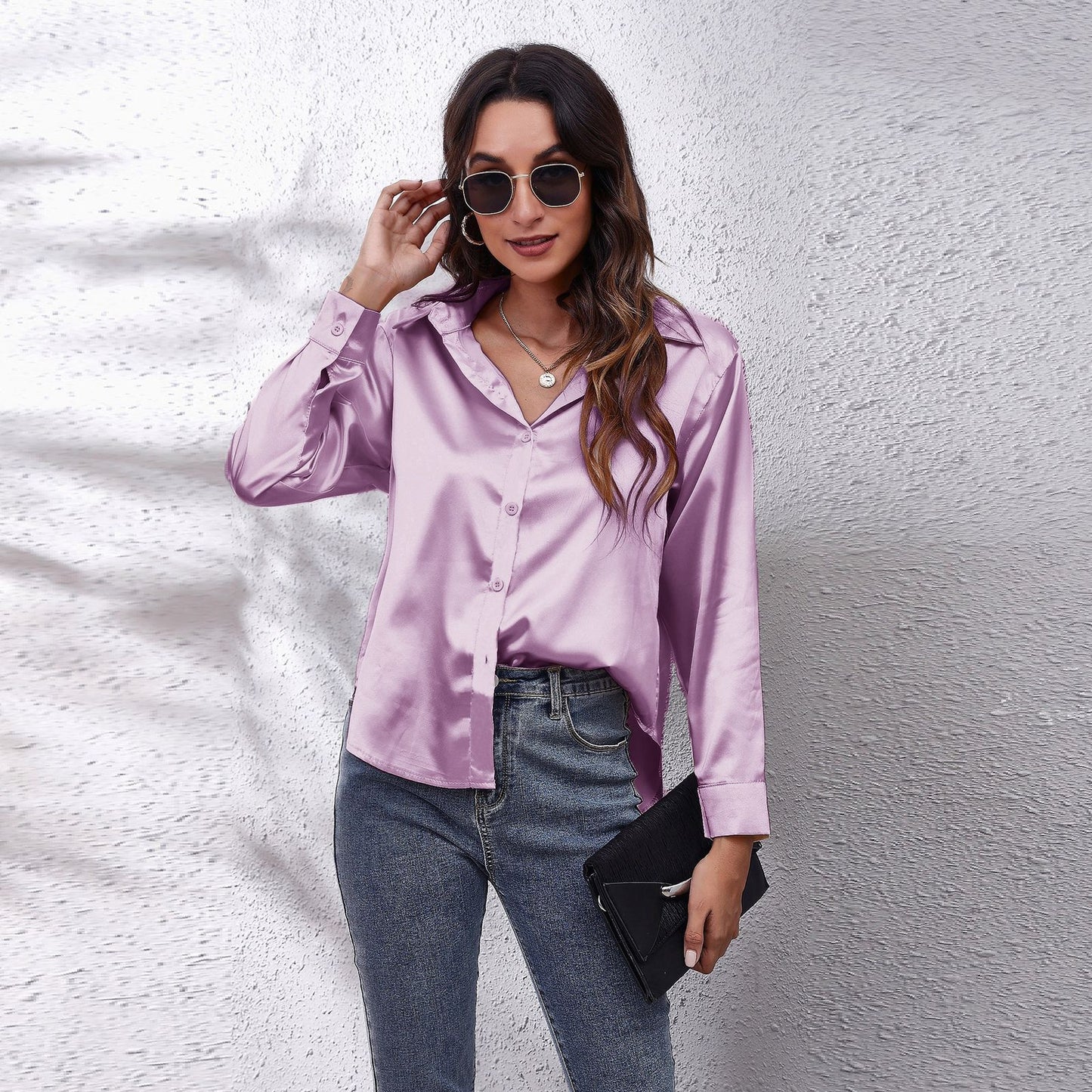 Women's Fashion Attractive Satin Shirt Long-sleeved Blouses