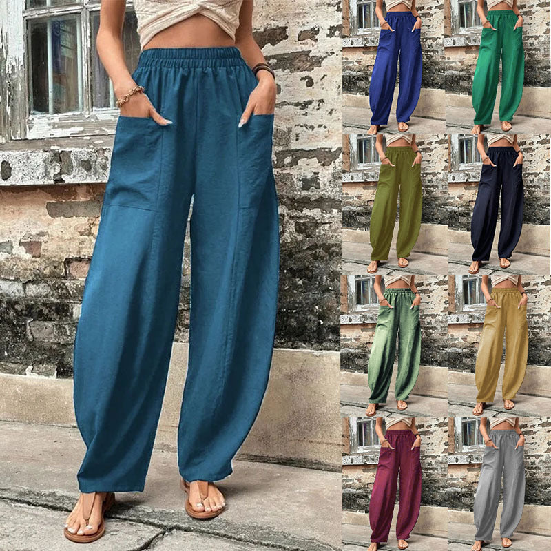 Pantalon à poches de couleur unie pour femme avec un pantalon