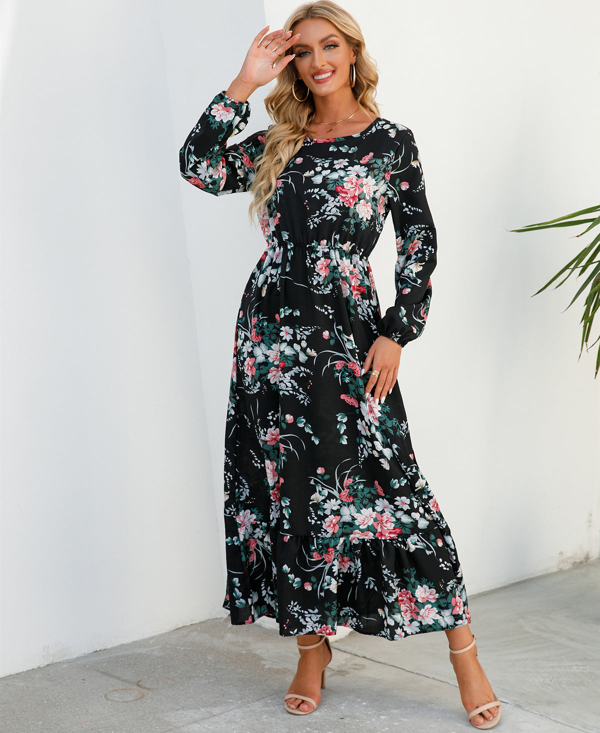 Spring Floral Chiffon Waist-controlled Slimming Long Dresses