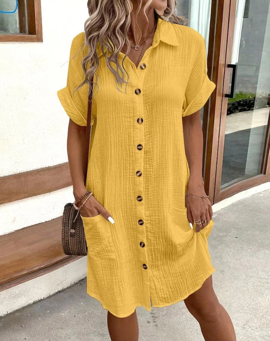 Women's Casual Solid Color Single-breasted Mid-length Sleeve Dresses