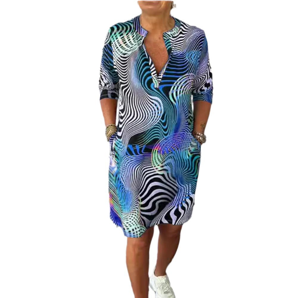 Women's Summer Fashion Sleeves Printed Dress Clothing