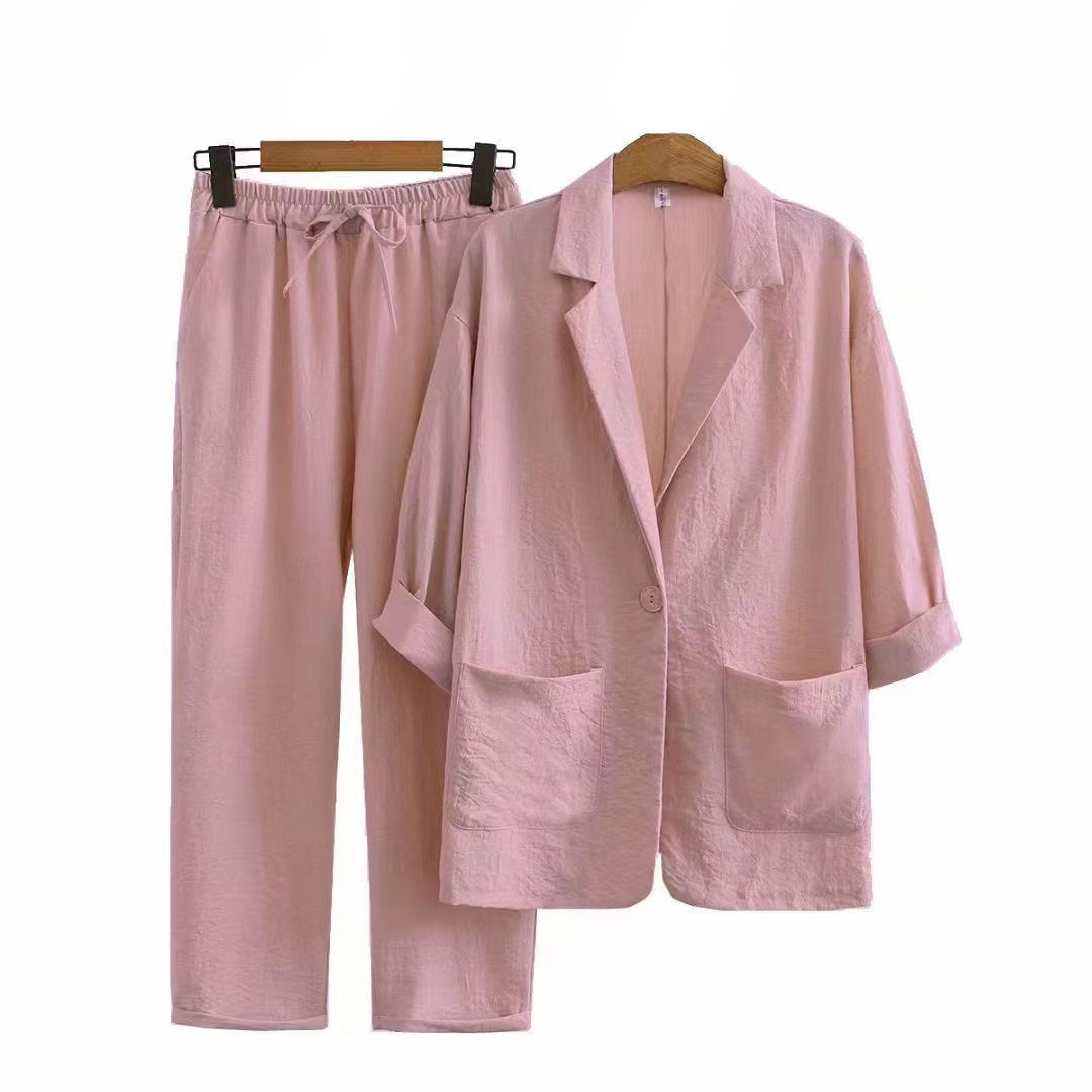 Women's Autumn Commuter Cotton Linen Pocket Loose Suits