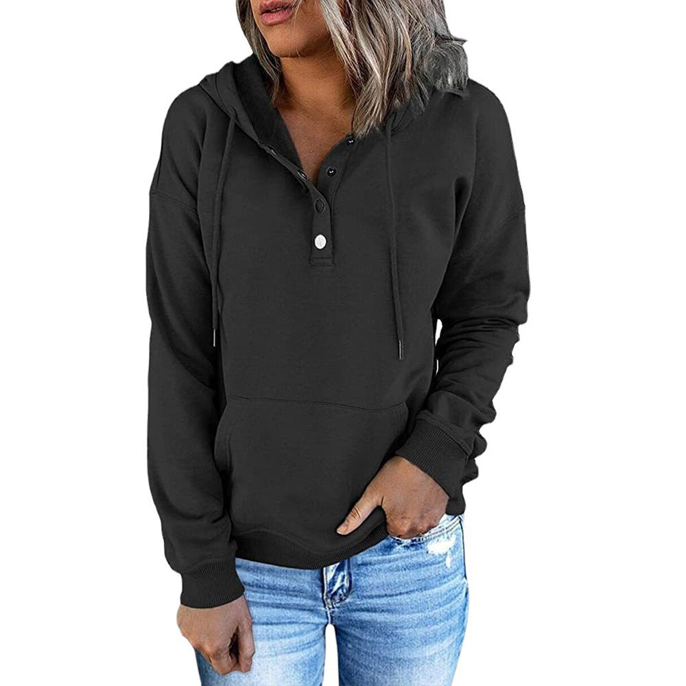 Women's Sleeve Loose Casual Hooded Drawstring Pocket Sweaters