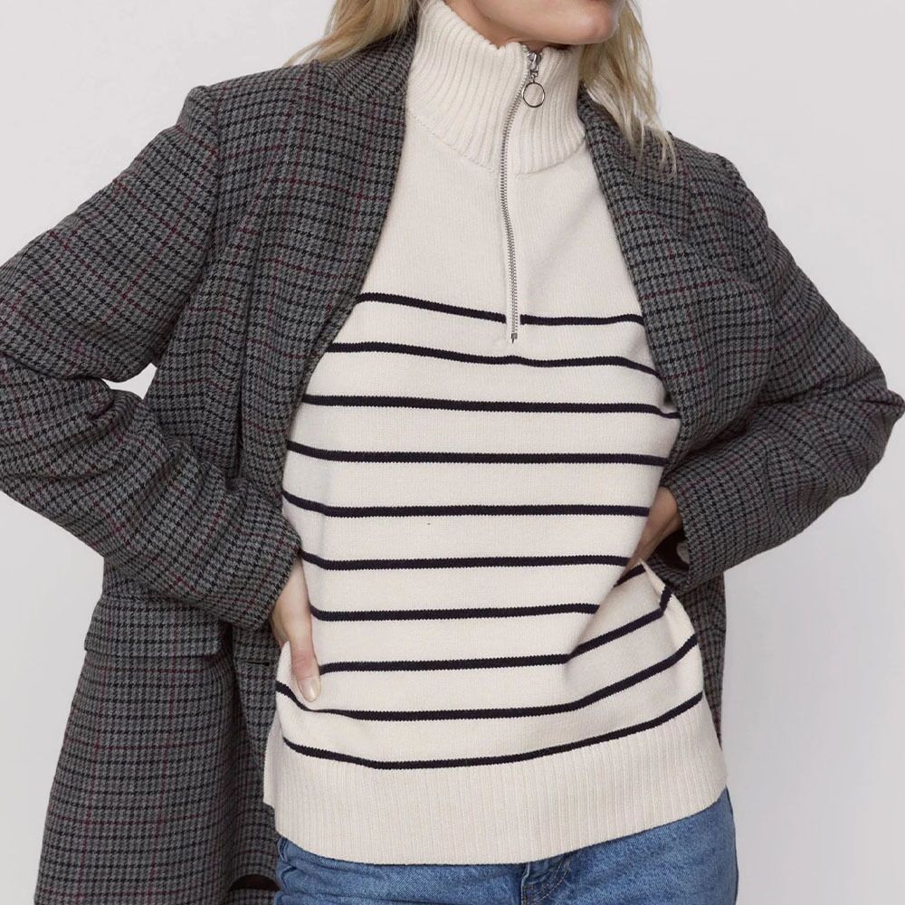 Trendy Half Turtleneck Loose Striped Knitted Sweaters