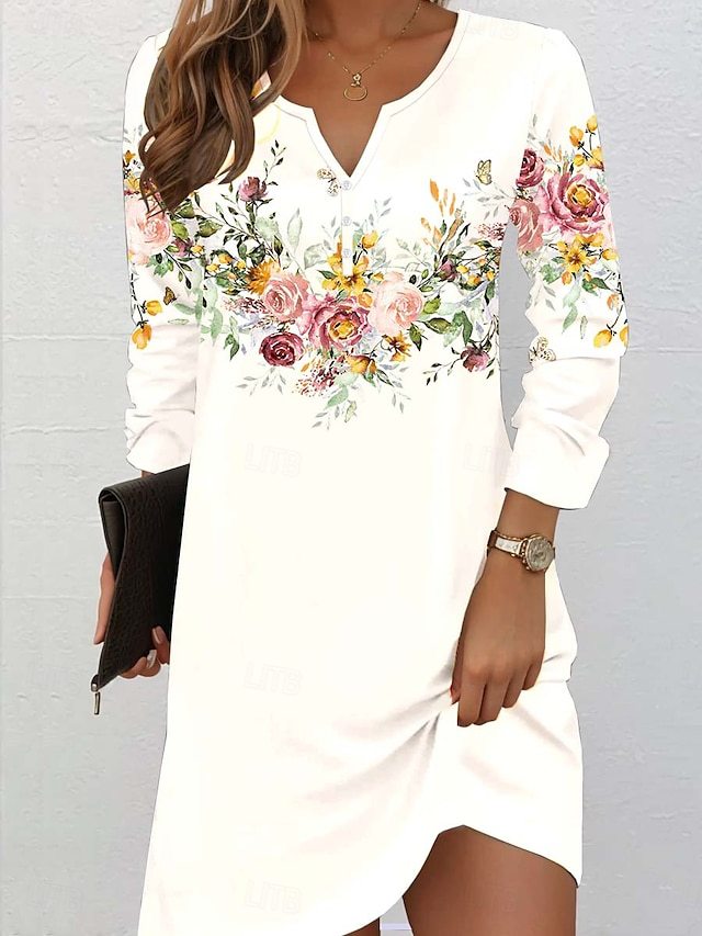 Women's Floral Print Collar Mid-length Dress Dresses