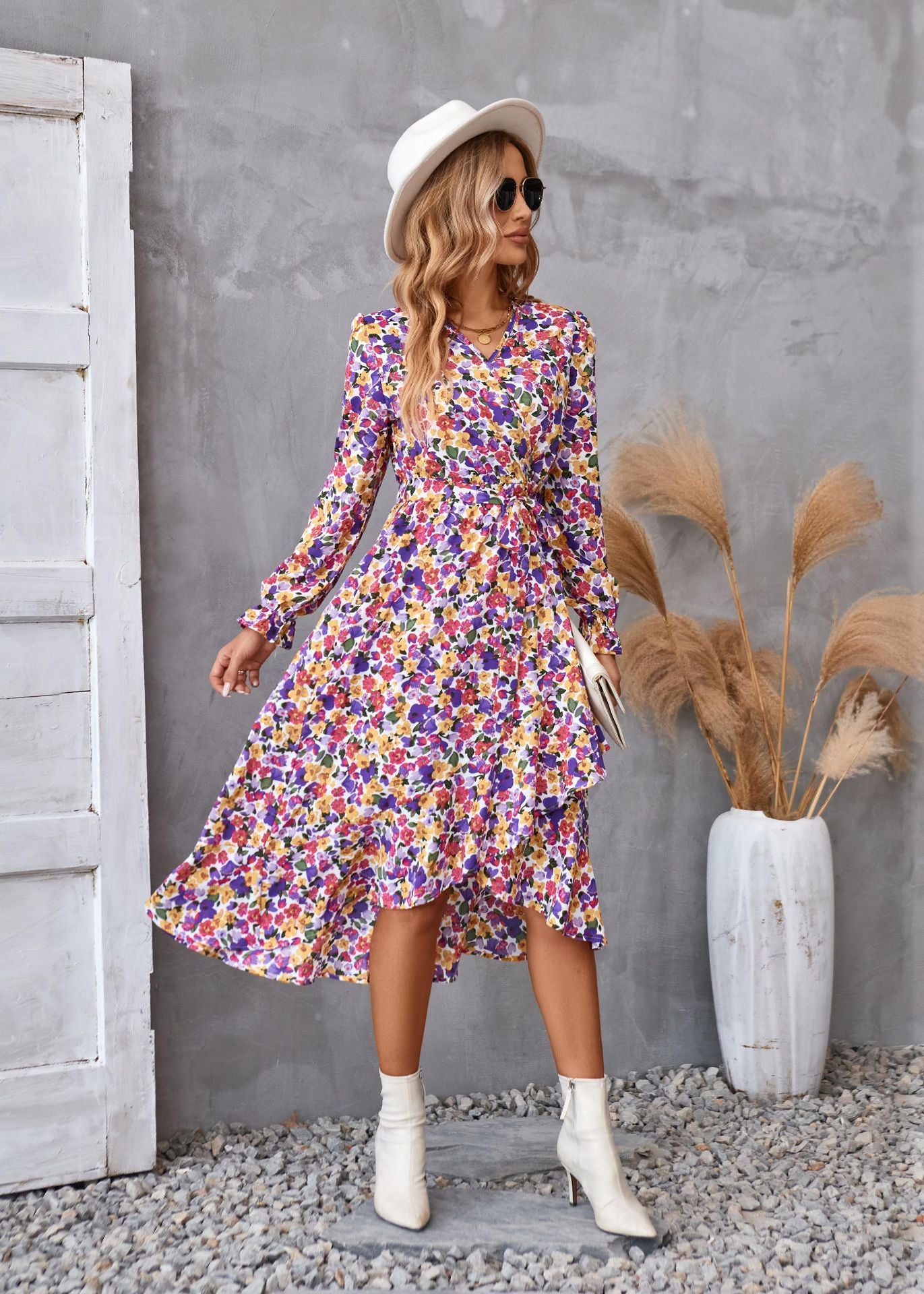 Women's Printed Long-sleeved Dress Commuting Elegant Dresses