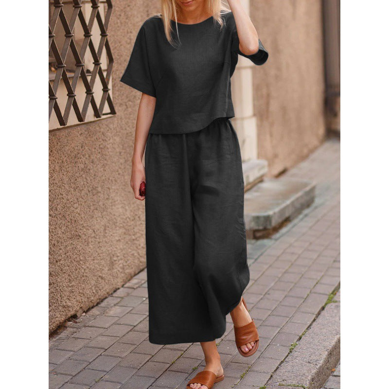 Loose Solid Color Shirt And Trousers Suits