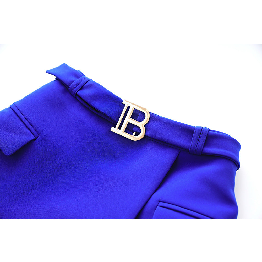 Dark Blue Buckle Commuting Style Dress Skirts