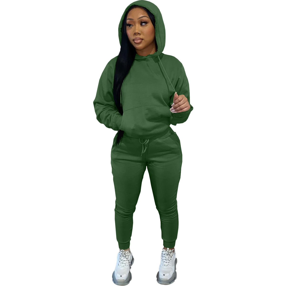 Women's Padded Hooded Sweatshirt Two-piece Leisure Sports Suits