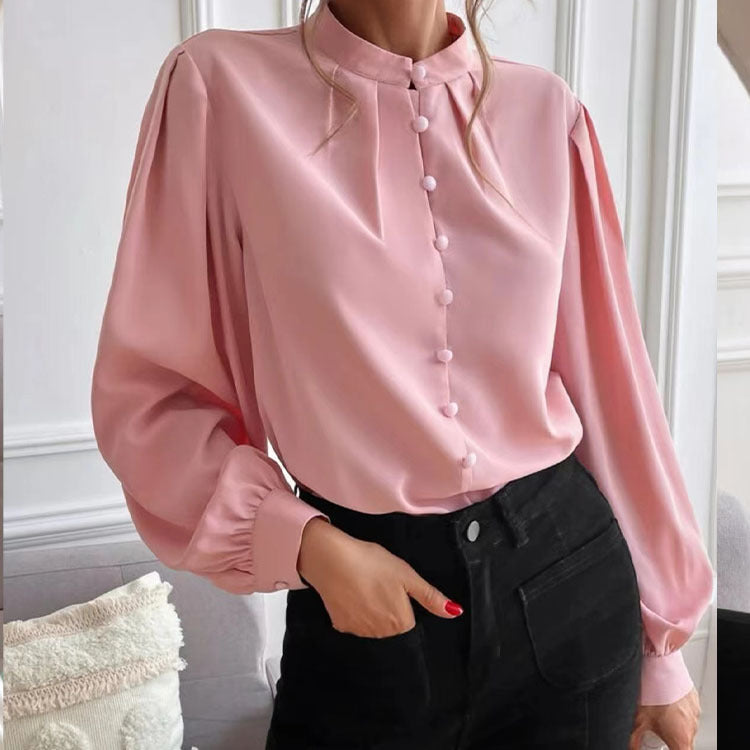 Women's Color Lapel Long Sleeve Single Row Blouses