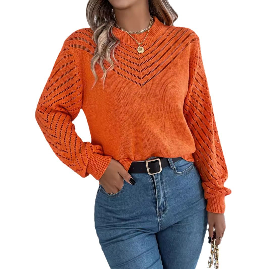 Women's Solid Color Round Neck Lantern Sleeve Sweaters