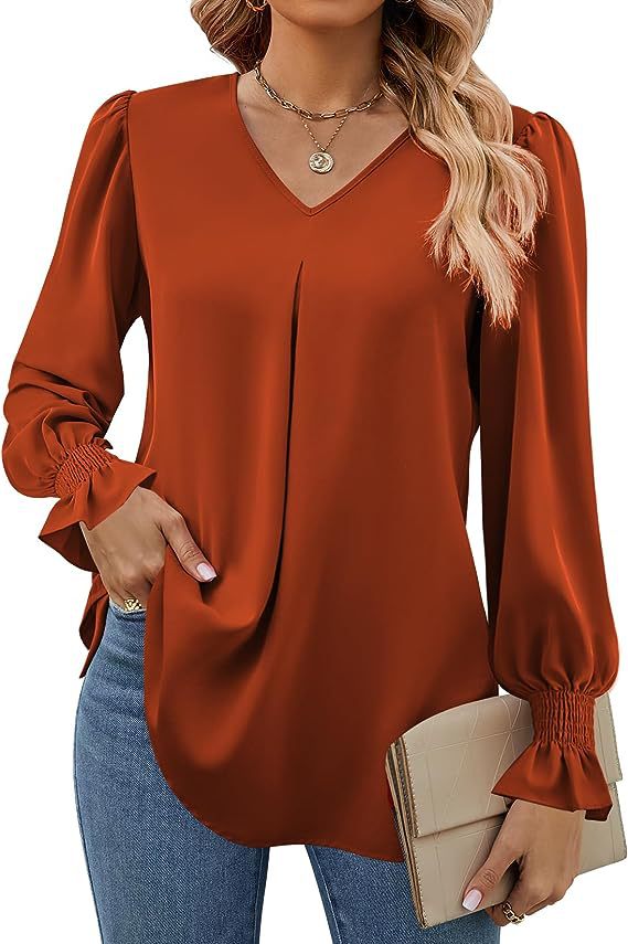 Chemise en mousseline de soie colorée pour femmes, pull-over, hauts longs en corne