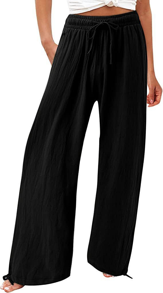 Pantalon décontracté pour femme Pantalon large en dentelle de couleur unie