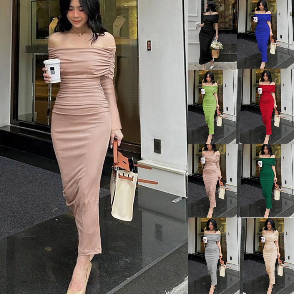 Spring Pleated Dress Slim Fit Slimming Slit Dresses