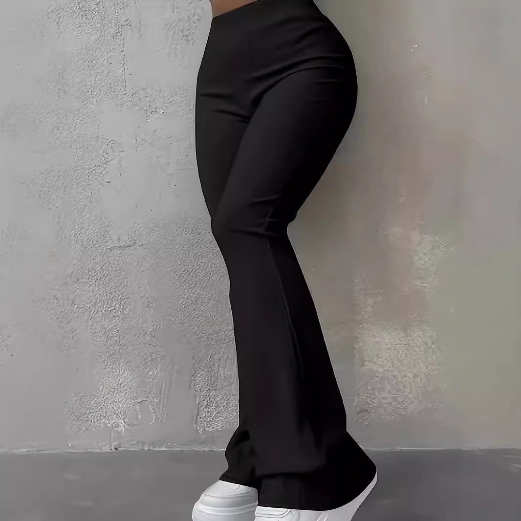 Pantalon décontracté simple et tendance pour femme, coupe slim, côtelé, couleur unie