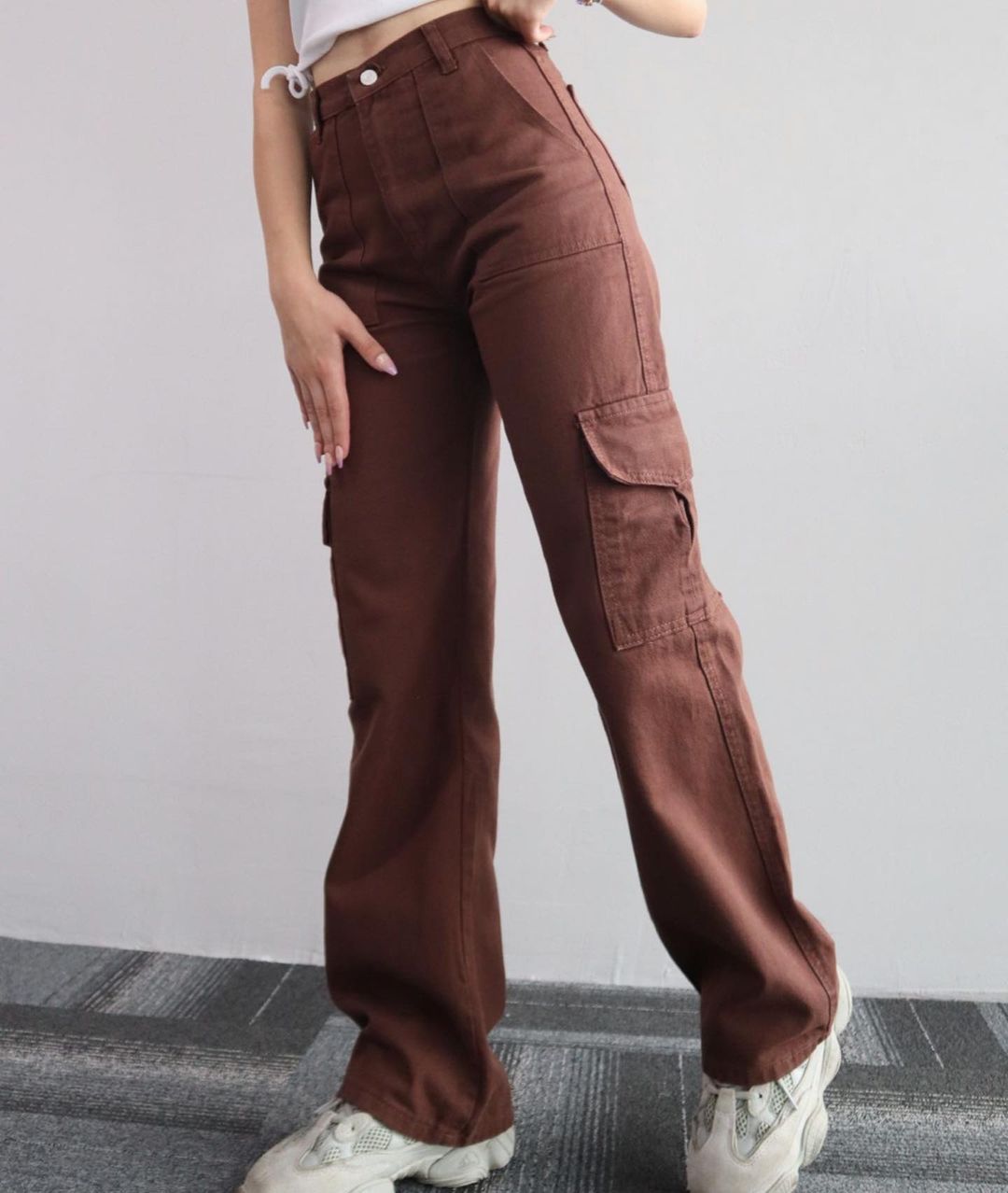 Pantalon décontracté à poches tridimensionnelles Pantalon taille serrée