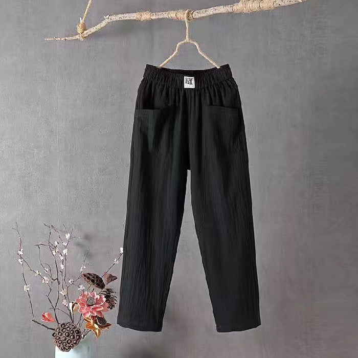 Pantalon d'été ample et amincissant en lin pour femme, coupe droite, longueur cheville