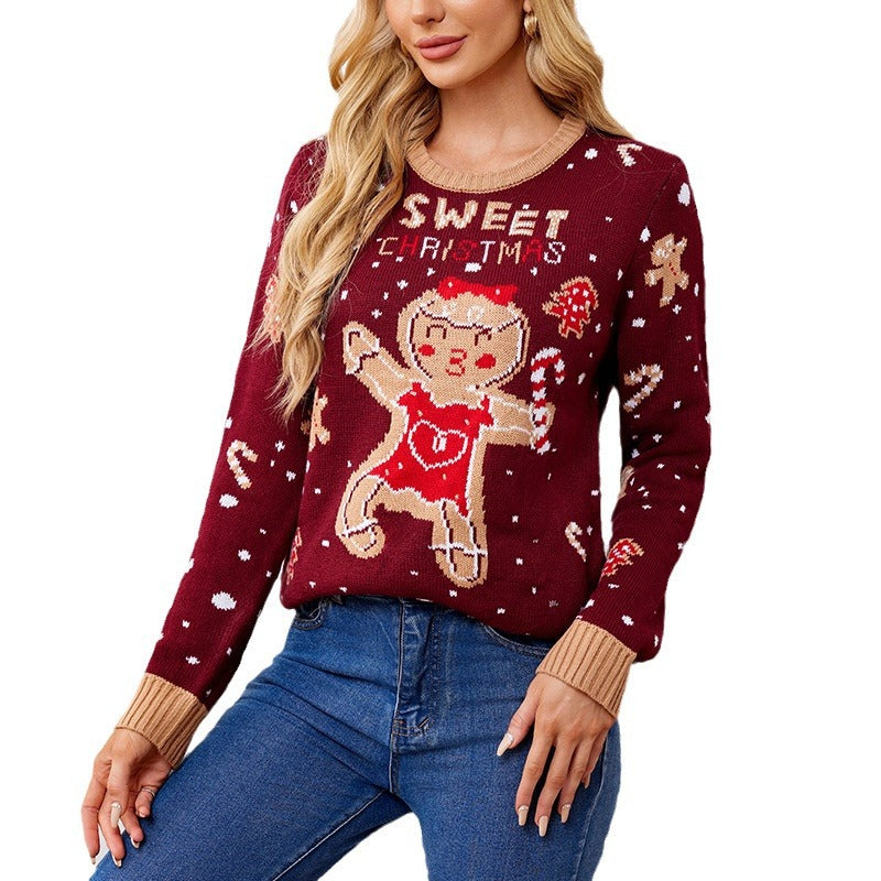 Women's Christmas Gingerbread Man Pattern Long Sleeve Sweaters