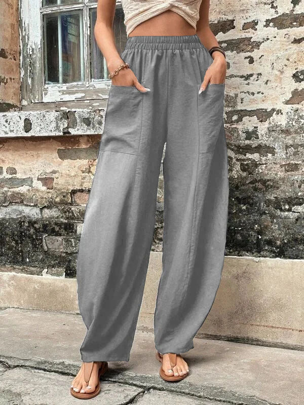 Pantalon à poches de couleur unie pour femme avec un pantalon