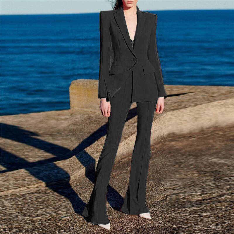 Business Fashion Button Mid-length Bell-bottom Two-piece Suits