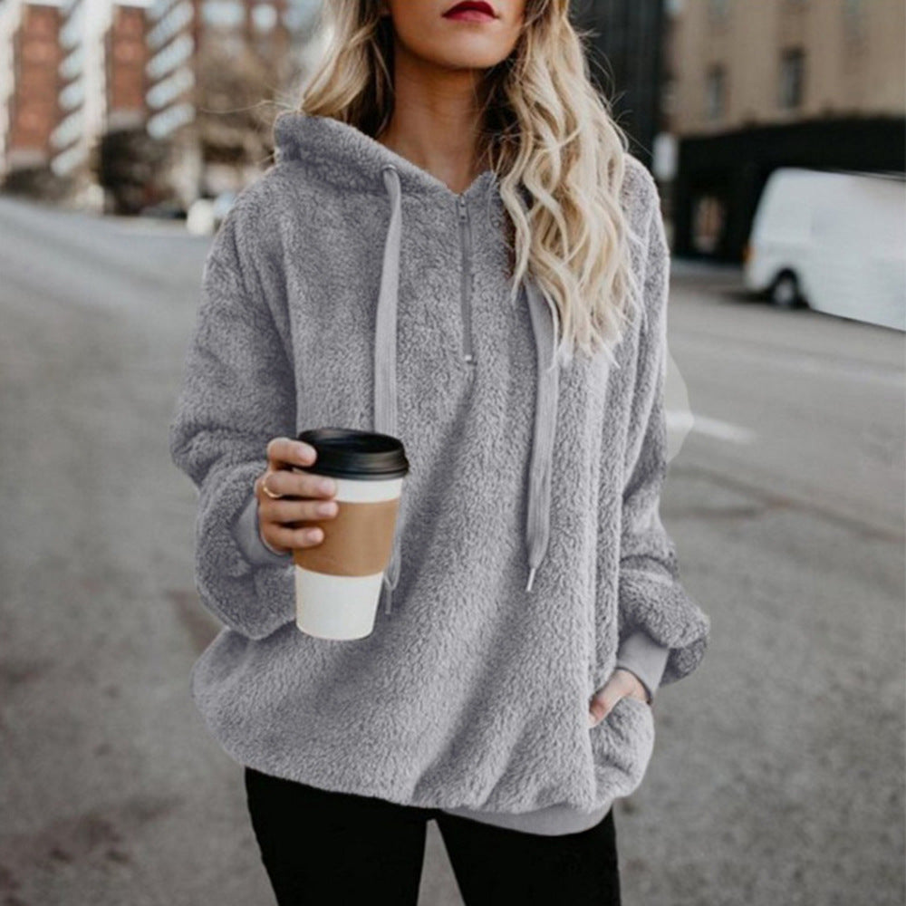 Women's Pullover Solid Color Hooded Fleece Sweatshirt Sweaters