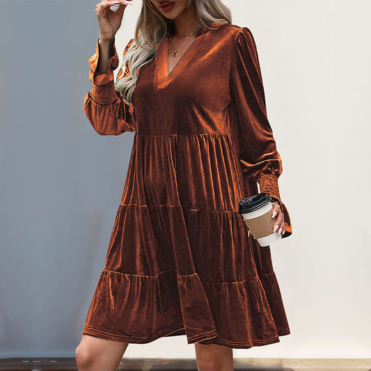 Women's Autumn Smocking Long Sleeve Solid Color Clothing