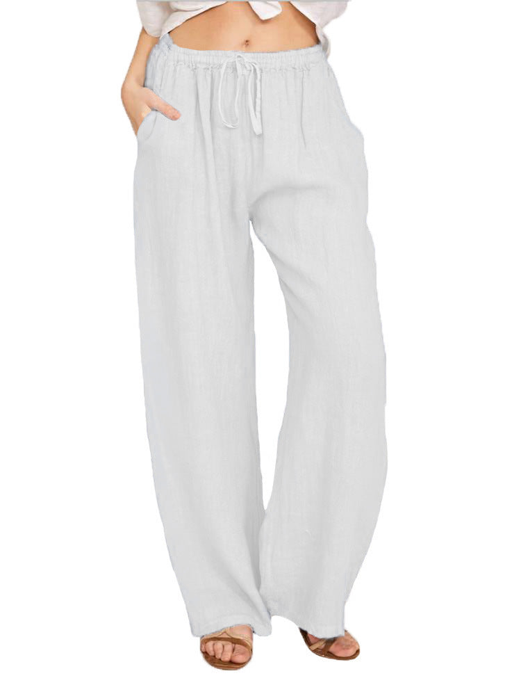 Pantalon décontracté ample en coton et lin pour femme