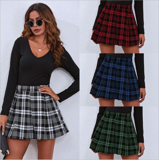 Women's Attractive Classic Patchwork Plaid Pleated Skirts