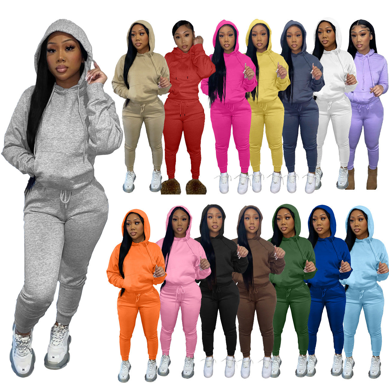 Women's Padded Hooded Sweatshirt Two-piece Leisure Sports Suits