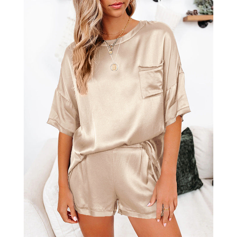 Solid Color Chiffon Pajamas Sleeve T-shirt Suits