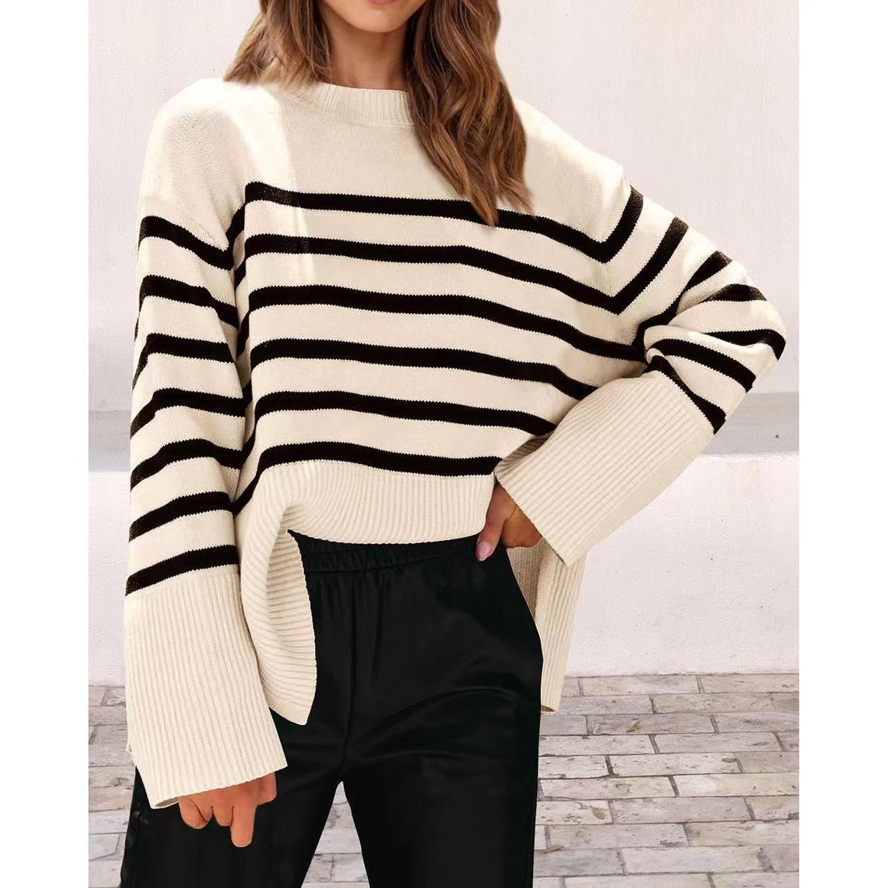 Women's Loose Striped Large Sleeve Knitted Sweaters