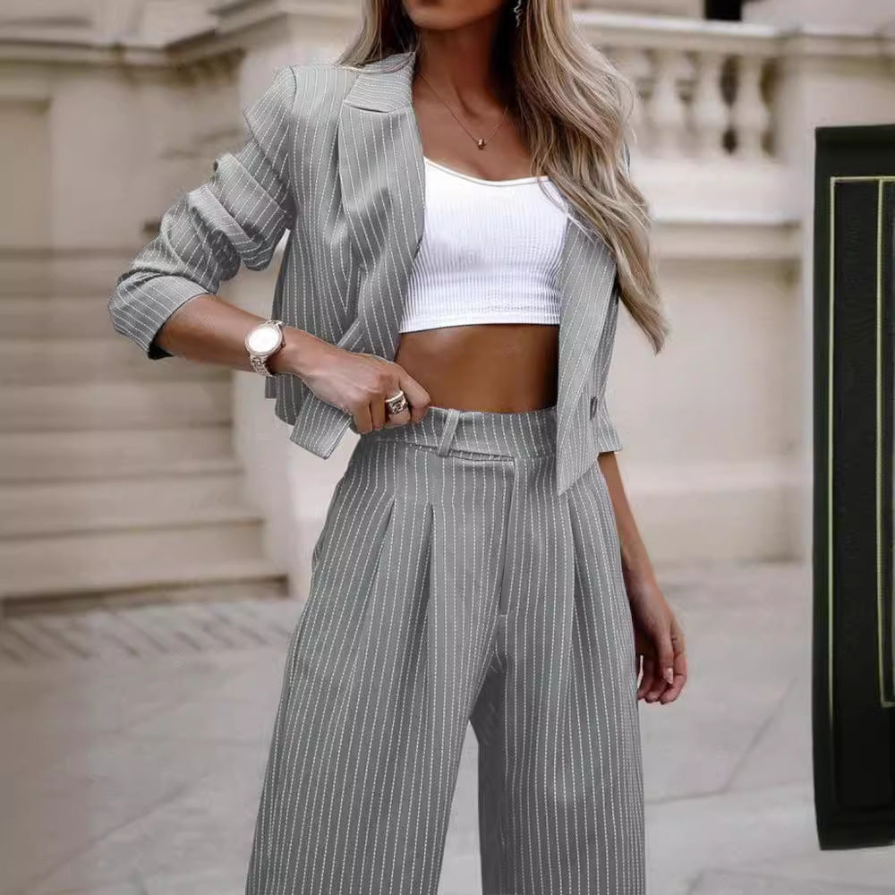 Women's Temperament Leisure Striped Style Lapel Suits